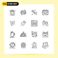 Mobile Interface Outline Set of 16 Pictograms of forward payment tray cheaque clean Editable Vector Design Elements