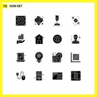 Set of 16 Commercial Solid Glyphs pack for architecture hand watch vegetable watch laser Editable Vector Design Elements