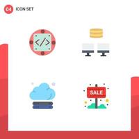 Set of 4 Vector Flat Icons on Grid for code server management database technology Editable Vector Design Elements