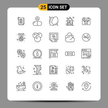 conjunto moderno de 25 líneas y símbolos como calendario hombre huevo orar mezquita elementos de diseño vectorial editables vector