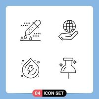 Modern Set of 4 Filledline Flat Colors Pictograph of chemical test droop pipette dropper globe water Editable Vector Design Elements