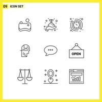 Group of 9 Modern Outlines Set for comment bubble clock head skill Editable Vector Design Elements