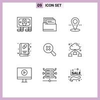 Stock Vector Icon Pack of 9 Line Signs and Symbols for network zoom point search medical book Editable Vector Design Elements