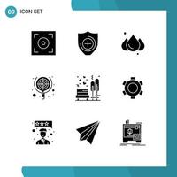 Mobile Interface Solid Glyph Set of 9 Pictograms of park date weather love focus Editable Vector Design Elements