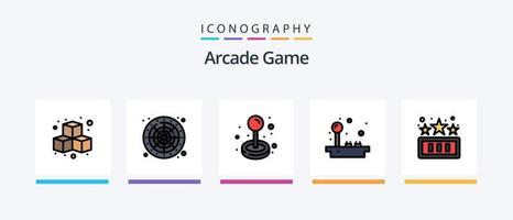 paquete de 5 íconos llenos de línea de arcade que incluye el juego. puntuación más alta. control de juego. tocar. divertida. diseño de iconos creativos vector