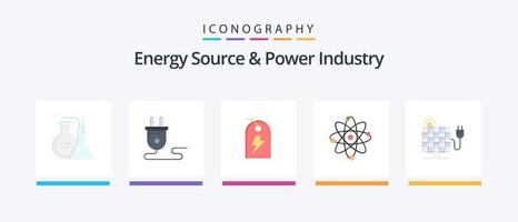 fuente de energía y paquete de iconos de 5 planos de la industria de la energía que incluye energía. poder. energía . energía. diseño de iconos creativos vector