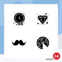 paquete de glifos sólidos de 4 símbolos universales de negocios bigote dinero brillante movember elementos de diseño vectorial editables vector