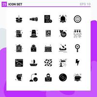 Set of 25 Commercial Solid Glyphs pack for signal bell media alert hardware Editable Vector Design Elements