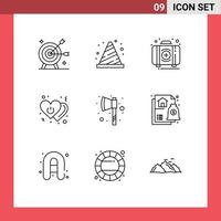 Pictogram Set of 9 Simple Outlines of off heart road box first Editable Vector Design Elements