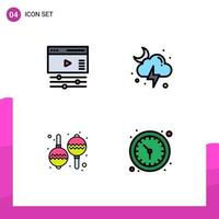 paquete de interfaz de usuario de 4 colores planos básicos de línea rellena de elementos creativos de diseño vectorial editables de maracas web moon clock vector