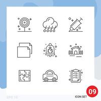 Stock Vector Icon Pack of 9 Line Signs and Symbols for bug document weather copy picker Editable Vector Design Elements