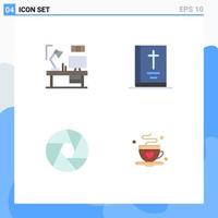 Pack of 4 Modern Flat Icons Signs and Symbols for Web Print Media such as table aperture computer book focus Editable Vector Design Elements