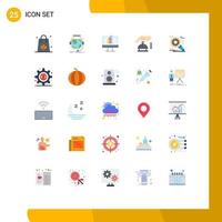 paquete de 25 signos y símbolos de colores planos modernos para medios de impresión web como alarma de seguridad e aprendizaje gdpr shart elementos de diseño de vectores editables