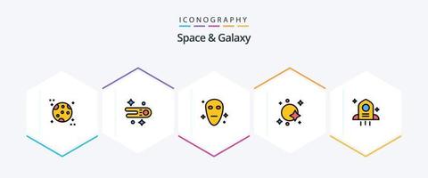paquete de iconos de línea completa de espacio y galaxia 25 que incluye. cohete. espacio. astronomía. espacio vector