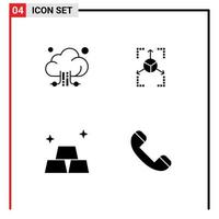 4 Thematic Vector Solid Glyphs and Editable Symbols of cloud gold technology database call Editable Vector Design Elements