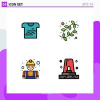 4 Thematic Vector Filledline Flat Colors and Editable Symbols of shirt construction uniform easter labour Editable Vector Design Elements