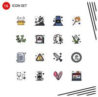 16 User Interface Flat Color Filled Line Pack of modern Signs and Symbols of leaf stick fashion lighter fire Editable Creative Vector Design Elements