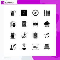 Pack of 16 creative Solid Glyphs of danger mouse gun idea designer Editable Vector Design Elements