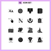 Group of 16 Solid Glyphs Signs and Symbols for paper notebook computing note person Editable Vector Design Elements