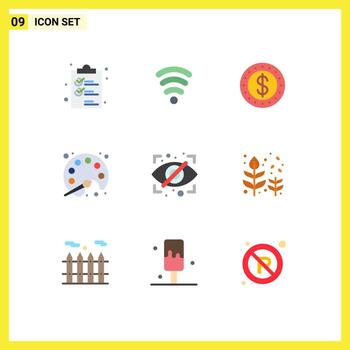 9 User Interface Flat Color Pack of modern Signs and Symbols of private block dollar learning pallet Editable Vector Design Elements