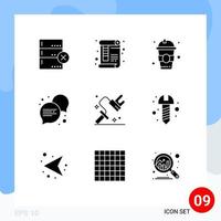 9 Universal Solid Glyphs Set for Web and Mobile Applications roller dye drink dialogue communication Editable Vector Design Elements
