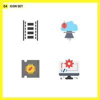 Set of 4 Vector Flat Icons on Grid for animation cpu filmstrip nuclear processor Editable Vector Design Elements