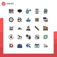 25 Universal Filled line Flat Colors Set for Web and Mobile Applications bag fire avatar emergency padlock Editable Vector Design Elements