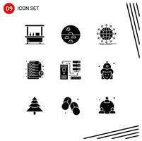 9 iconos creativos, signos y símbolos modernos de apoyo, ayuda a la piel, auriculares, noticias, elementos de diseño vectorial editables. vector