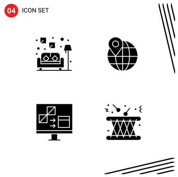 Set of Vector Solid Glyphs on Grid for couch develop globe app drum Editable Vector Design Elements