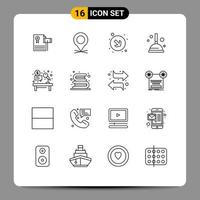 Set of 16 Commercial Outlines pack for desk microphone pin plunger cleaning Editable Vector Design Elements