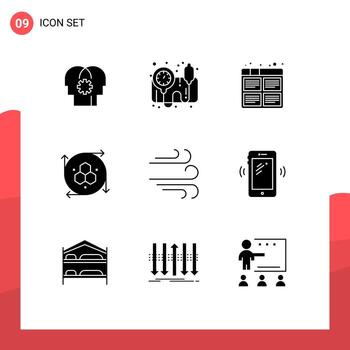 9 Universal Solid Glyph Signs Symbols of weather modeling tool film modeling application computer graphics Editable Vector Design Elements