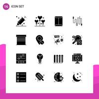 Mobile Interface Solid Glyph Set of 16 Pictograms of communication cable valentine audio closet Editable Vector Design Elements