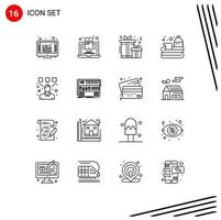 Pack of 16 Modern Outlines Signs and Symbols for Web Print Media such as editor sport christmas game basket Editable Vector Design Elements