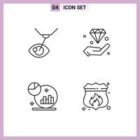 Mobile Interface Line Set of 4 Pictograms of eye surgery analysis lasik hold grown Editable Vector Design Elements