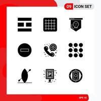 Mobile Interface Solid Glyph Set of 9 Pictograms of medical call horror stop multimedia Editable Vector Design Elements