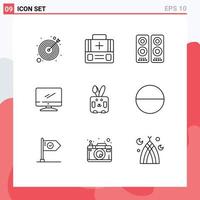 Set of 9 Vector Outlines on Grid for bynny imac cinema device computer Editable Vector Design Elements