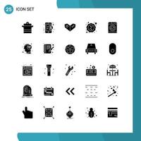 Pack of 25 Modern Solid Glyphs Signs and Symbols for Web Print Media such as machine holding internet cyber discount Editable Vector Design Elements