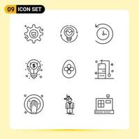 Outline Pack of 9 Universal Symbols of decoration money light idea time machine Editable Vector Design Elements