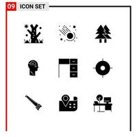 Set of 9 Modern UI Icons Symbols Signs for furniture user environment upload update Editable Vector Design Elements