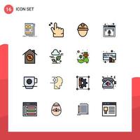 grupo de 16 líneas rellenas de color plano, signos y símbolos para la página web, tapa, micrófono, mano de obra, elementos de diseño de vectores creativos editables