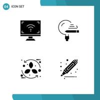 Set of 4 Vector Solid Glyphs on Grid for electronics study smart knowledge cycle Editable Vector Design Elements