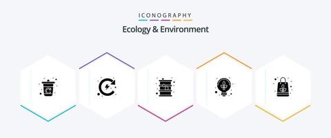 Ecology And Environment 25 Glyph icon pack including paper bag. light. barrel. lamp. energy vector