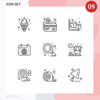 Group of 9 Modern Outlines Set for world earth protection day object Editable Vector Design Elements