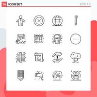 Set of 16 Vector Outlines on Grid for business profile security chart design Editable Vector Design Elements