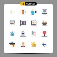 Pictogram Set of 16 Simple Flat Colors of protect optimization avatar media connections Editable Pack of Creative Vector Design Elements