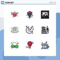 Set of 9 Modern UI Icons Symbols Signs for moon serves gallery hotel swimming Editable Vector Design Elements