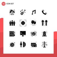 Universal Icon Symbols Group of 16 Modern Solid Glyphs of business phone app interface music Editable Vector Design Elements