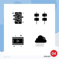 Set of 4 Modern UI Icons Symbols Signs for app movie language marshmallow cloud Editable Vector Design Elements