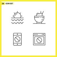 4 Universal Line Signs Symbols of beach device travel food error Editable Vector Design Elements