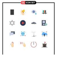 Pack of 16 creative Flat Colors of figure folders eye documents data Editable Pack of Creative Vector Design Elements